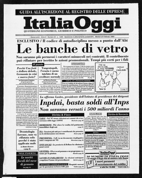 Italia oggi : quotidiano di economia finanza e politica